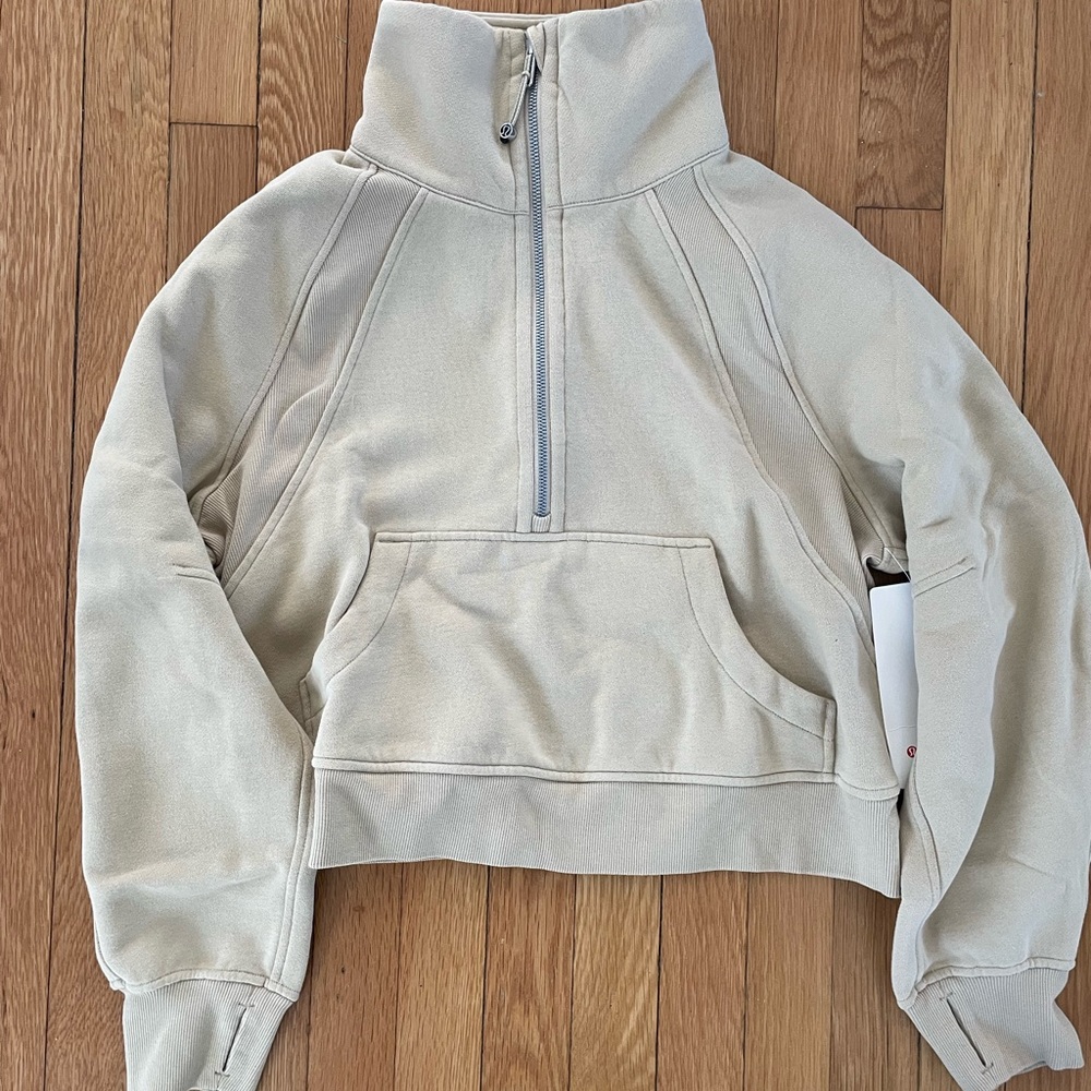 Tan lululemon scuba oversized funnel neck sweatshirt. Size XS/S.